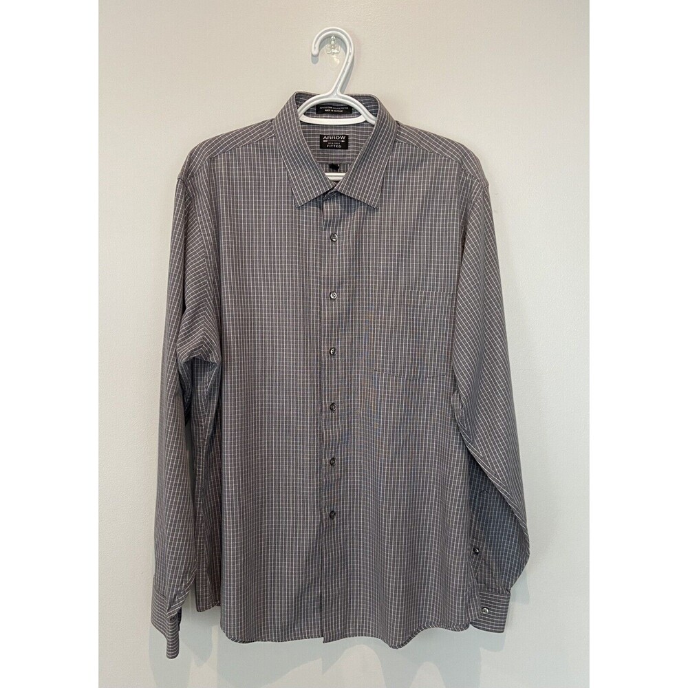 Arrow fitted Men's Gray & White check Long Sleeve Button Down Shirt Size XL